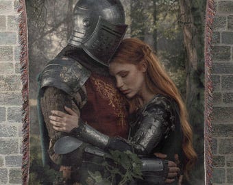 Tapiz gótico - Manta de tapiz - Diseño de caballero y dama medievales - Estética gótica académica - Decoración rústica oscura - Detalles de fantasía para el hogar