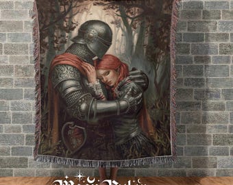 Manta de caballero y doncella medieval, romántica fantasía, pareja de guerreros, manta tejida, decoración gótica de cuento de hadas, caballero medieval - Lady Design