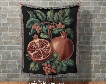 Manta vintage de granada tejida / Decoración barroca Estética botánica Fruta Pintura vintage de granada Tapiz tejido Decoración bohemia para el hogar