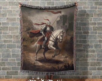 Gothic Tapestry - Medieval Knight Woven Throw Blanket - Medieval Knight Decor - Vintage Historical - Woven Art Gift for Fantasy Lovers