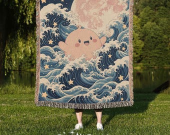 Kirby Hand Woven Cozy Blanket | Gaming Tapestry Throw | Suitable As Snuggle Blanket Or Woven Wall Hanging