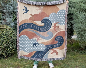 Woven Throw Blanket: Matisse Style Leaf Design, Modern Art Blanket