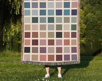 Colorful Checkerboard Grid Woven Blanket, Wall Tapestry, Modern Geometric Home Decor, Cozy Sofa Throw, Soft Fringe Blanket