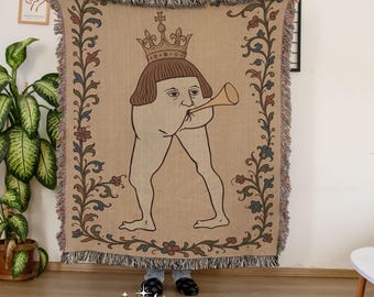Medieval Funny Woven Blanket, Hilarious Royal Fart Herald Tapestry, Quirky King Art Throw, Weird Historical Themed Decor, Unique Humour Gift