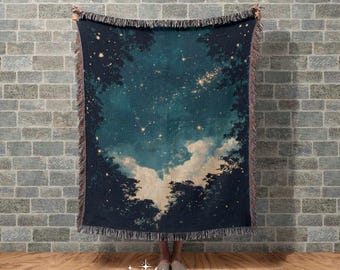 Manta tejida Celestial Glow 100 % algodón - Cielo estrellado, tapiz Cottagecore