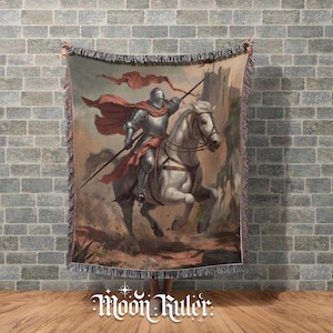 Gothic Tapestry - Medieval Knight Woven Throw Blanket - Dark Cottagecore -  Medieval Knight Light Decor -  Vintage Historical Decor