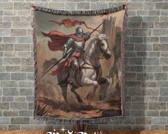 Tapiz gótico - Manta tejida de caballero medieval - Cottagecore oscuro - Decoración de caballero medieval - Decoración histórica vintage