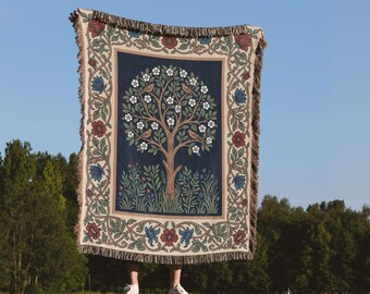 William Morris Tree of Life Blanket, Botanical Woven Tapestry, Arts and Crafts Decor, Famous Artist Throw Gift
