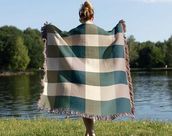 Custom Woven Throw Blanket | Modern Checkered, Unique Gift for Wedding Engagement Cotton Anniversary Keepsake, Family or Couple Last Name