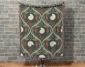 William Morris Floral Woven Throw, 100% Cotton Botanical Blanket, Vintage Garden Cottagecore Tapestry