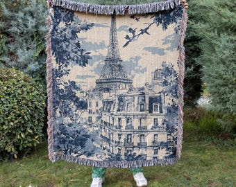 Manta tejida vintage de París, decoración de viajes por el mundo, tapiz de referencia europea, regalo para amantes de los viajes, viajeros apasionados por los viajes, decoración parisina para el hogar.