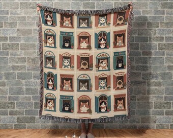 Babushka Cats Woven Blanket for Cat Lovers