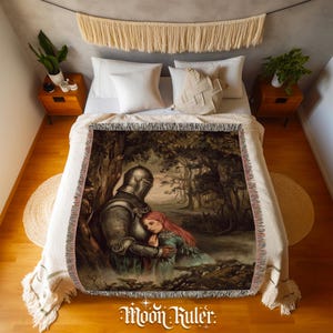Gothic Tapestry - Tapestry Blanket - Medieval Knight ,Lady Design - Gothic Academia Aesthetic - Dark Cottagecore Decor -Fantasy Home Accents