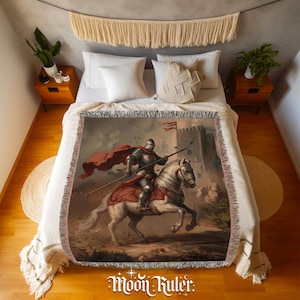 Tapiz gótico - Manta tejida de caballero medieval - Cottagecore oscuro - Decoración de caballero medieval - Decoración histórica vintage