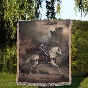 Gothic Tapestry, Medieval Knight Woven Throw Blanket, Dark Cottagecore, Medieval Knight Light Decor, Vintage Historical Fantasy Gothic Decor