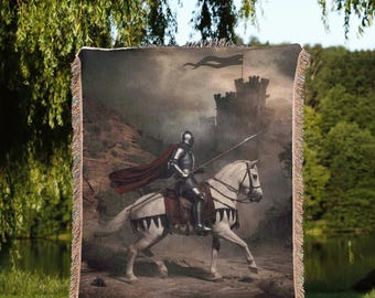 Tapiz gótico, manta tejida de caballero medieval, estilo cottagecore oscuro, decoración de caballero medieval, decoración gótica de fantasía histórica vintage