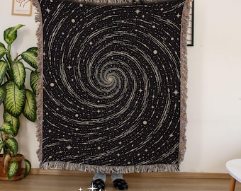 Stardust Swirl Woven Throw Blanket | Vintage Astrology Celestial Constellation Tapestry, Cosmic Galaxy Decor