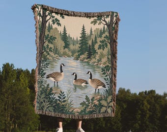 Canadian Geese Woven Blanket Goose Cozy Cabin Cotton Blanket Wildlife Throw Blanket Wilderness Gift for Dad or Husband Rustic Woodland Decor