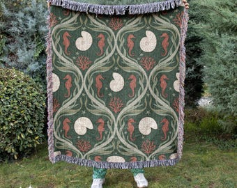 Manta tejida con motivos florales de William Morris, 100 % algodón, tapiz botánico de estilo cottagecore con jardín vintage