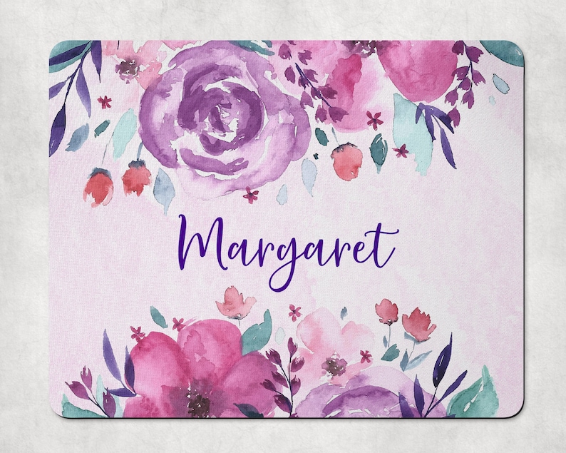 Flowers Custom Mousepad Purple Flowers Floral Name Mousepad Personalized Mouse Pad Personalized Mousepad