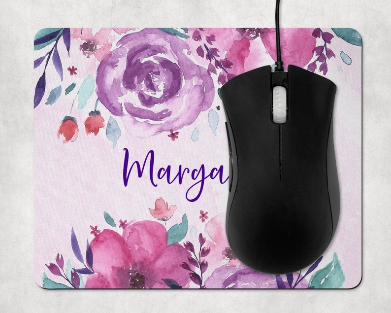 Flowers Custom Mousepad Purple Flowers Floral Name Mousepad Personalized Mouse Pad Personalized Mousepad
