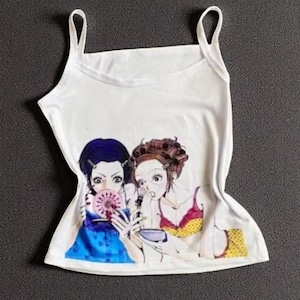 Y2K Crop Top, Anime Print Camisole Tank with Straps, Harajuku 90s Aesthetic Top for Women, Nana Anime Tank Tops