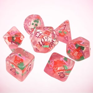 Strawberry DND Dice, Steppe Lion Polyhedral Dice, Role Playing Games Dice