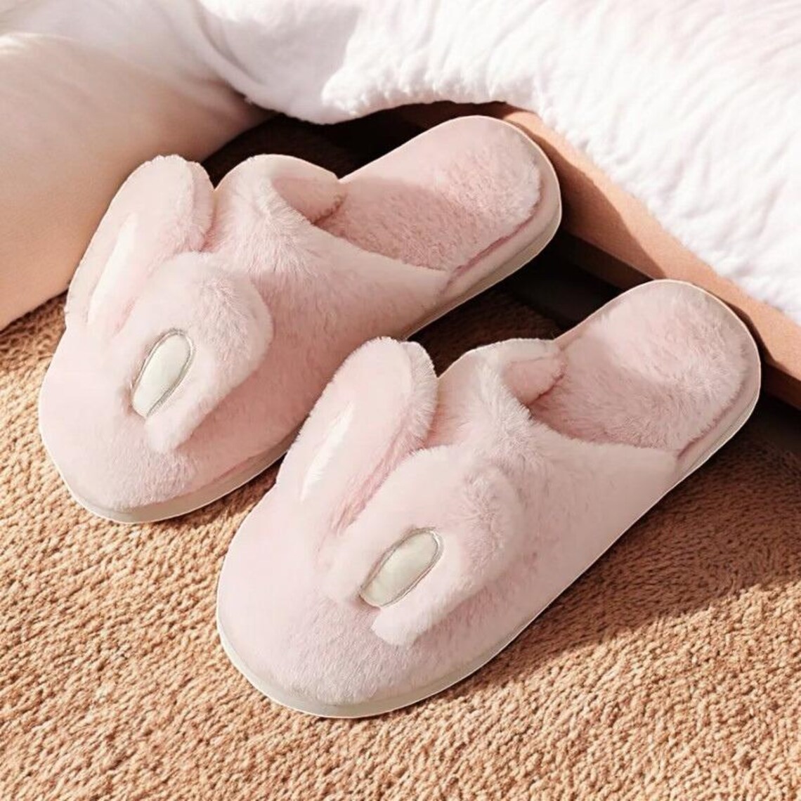 Isla Plush Slippers | Bunny Ears Fur Trim Slip-On Slippers main image 0