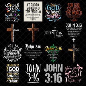 For God So Loved the World That He Gave His Only Son PNG, Christian Cross Design, John 3:16 Bible Verse PNG, Religious Sublimation File