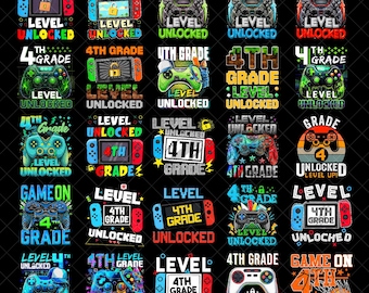 Fourth Grade Level Unlocked PNG Bundle, 4th Grade Level Unlocked, Back to School png for Gamers, 1st Day of School, Video Game Controller