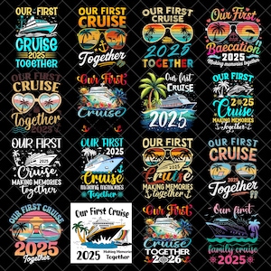 Our First Cruise 2025 PNG Bundle, Family Vacation Sublimation, Cruise Trip Shirt Design, Tropical Travel Digital Download PNG