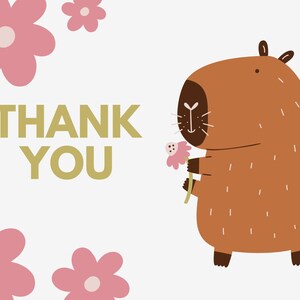 Braune und rosa illustrative Capybara Dankeskarte, digitale Datei