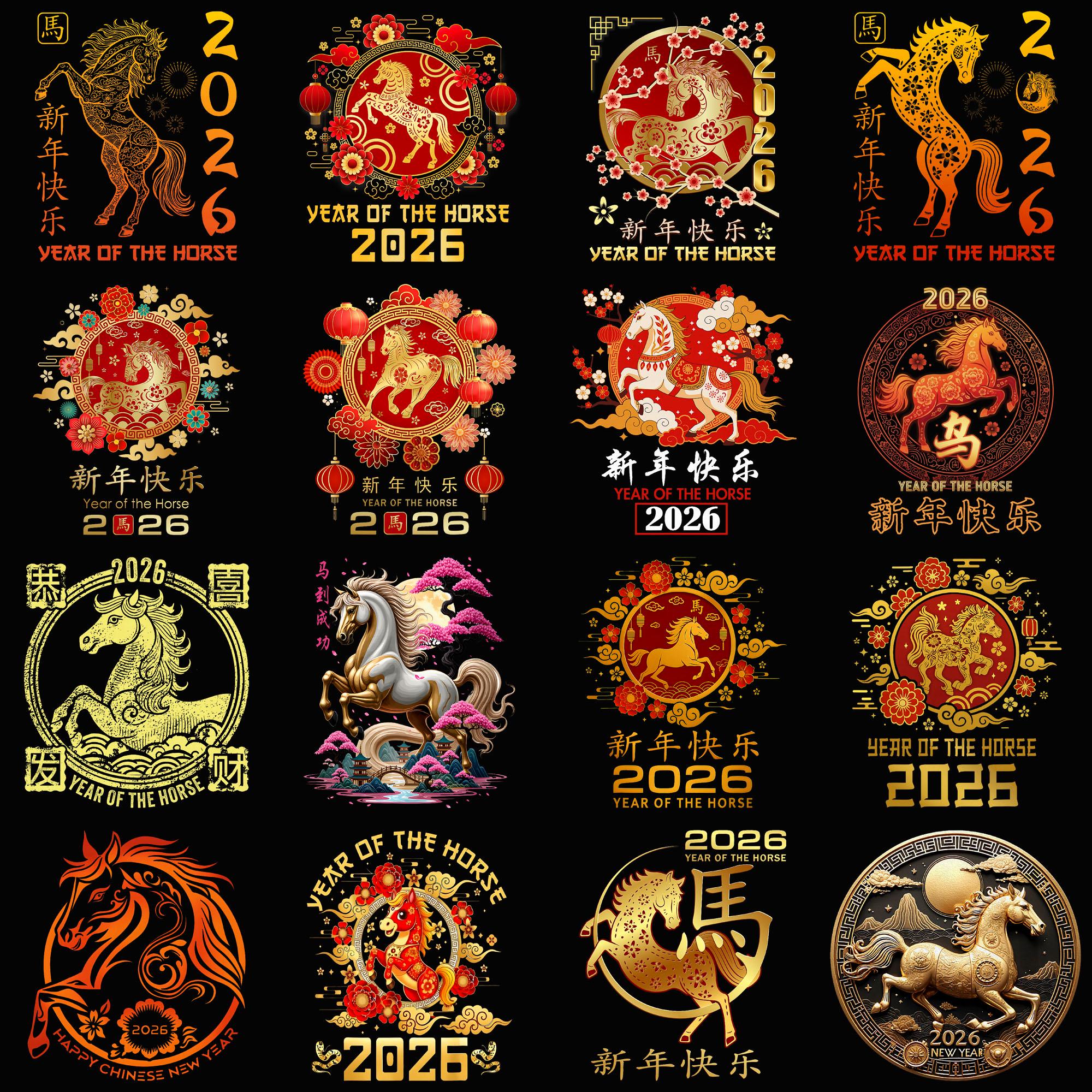 Year of the Horse 2026 PNG Bundle | Chinese New Year Clipart | Zodiac ...