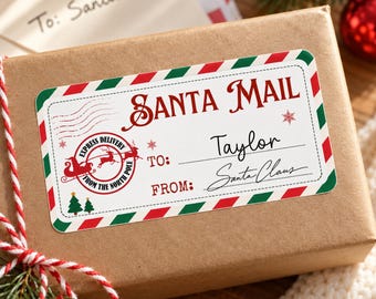 Personalized Santa Mail Sticker Special Delivery  Santa Christmas Gift Label Christmas Gift Tag Christmas Gift for Kids Label for Gift Box