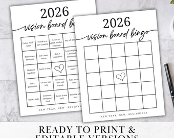 2026 Bingo Template 2026 Bingo Card 2026 Vision Board Bingo Vision Board Party Game PRINTABLE 2026 Bingo Printable Bingo New Year Game Canva