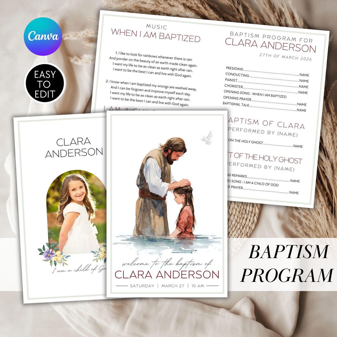 LDS Girl Baptism Program Template Watercolor Baptism Program With ...