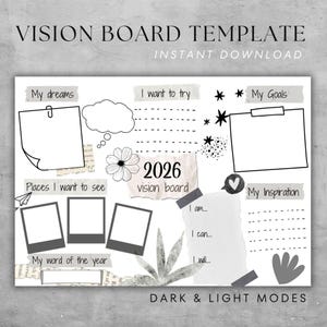 Vision Board Template for Students 2026 Printable Vision Board Kids Collage Template Teens Goal Setting Chart School New Year Resolutions