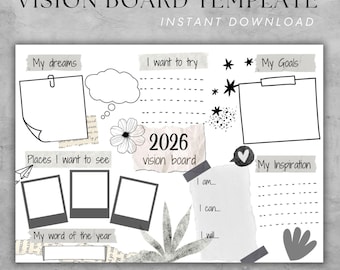 Vision Board Template for Students 2026 Printable Vision Board Kids Collage Template Teens Goal Setting Chart School New Year Resolutions