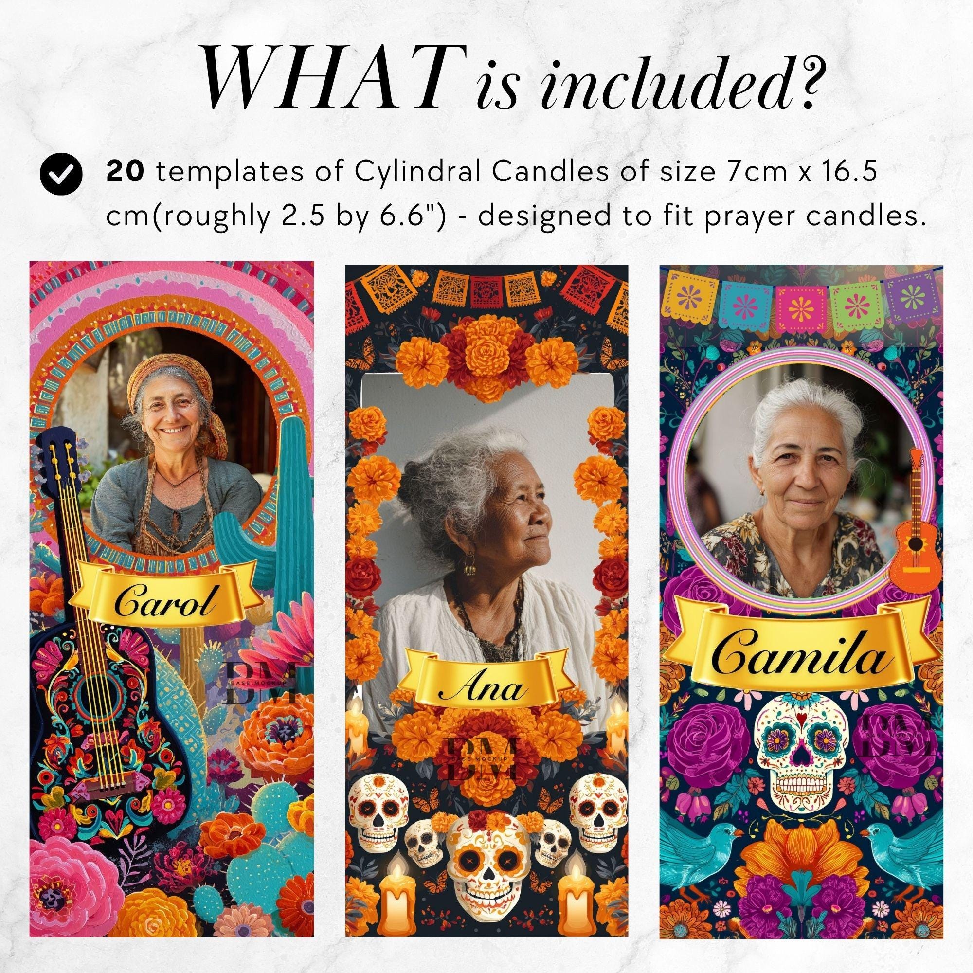Día De Los Muertos Prayer Candle Labels Day of the Dead Candles Canva