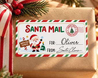 Personalized Christmas Sticker Santa Delivery Vintage Design Stickers Kids Christmas Stickers Christmas Favor Stickers Christmas Name Labels