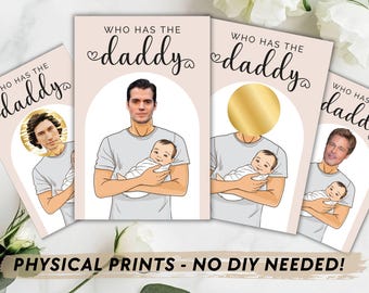 Printed Who Has the Daddy Scratch Off Printed Baby Shower Game Party Game with Celebrity Scratch Off Who has the baby Daddy Who has the Dad