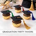 Graduation Chocolate Cap Toppers Gold Wrapped Candy Graduation Favors Mini Graduation Hat Candy Toppers, Grad Party Favors Unique Grad Candy product logo