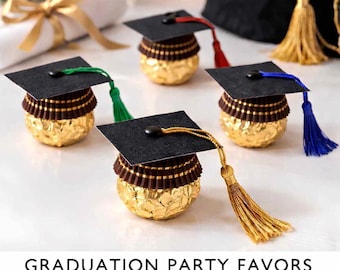 Graduation Chocolate Cap Toppers Gold Wrapped Candy Graduation Favors Mini Graduation Hat Candy Toppers, Grad Party Favors Unique Grad Candy