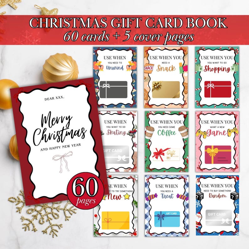 Christmas Gift Card Book Christmas Personalized Gift Card Holder Christmas Gift Card Booklet for Teens Printable Holiday Gift Card Envelopes image 1