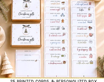 Customized Christmas Gift Box with 25 Open When Cards Christmas Gift Card Booklet Christmas Cash Gift for Son Daughter Christmas Gift Wife