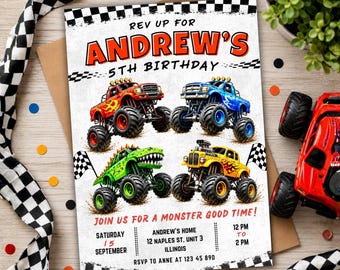 Monster Truck Birthday Invitation for Boys Truck Birthday Invite Racing Theme Birthday Editable Boom Crash Monster Bash Monster Jam Bday Boy