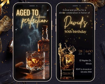 Aged to Perfection Invitation 40th Men Birthday Invitation Whisky Invitation Whisky and Cigar Invitation Retro Classy Invite 50th Bday Women