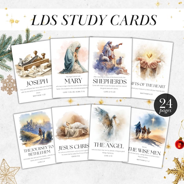 Tarjetas de estudio de las Escrituras de la Natividad SUD, 24 tarjetas con versículos bíblicos centrados en Cristo, conjunto de aprendizaje del Evangelio de la Primaria, regalo misional (24 tarjetas con las Escrituras)