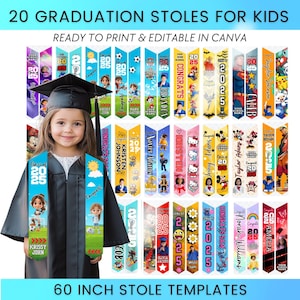 Modelli modificabili di stole per laurea per bambini, modelli di stole per laurea per bambini, stola per bambini, fascia per laurea personalizzata per bambini, stola da 60 pollici
