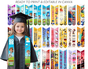 Editable Kids Graduation Stole Templates Children Graduation Stoles Template Kids Stole Personalized Kids Graduation Sash 60 inch stole